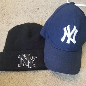 NY Beanie and a Yankees hat.